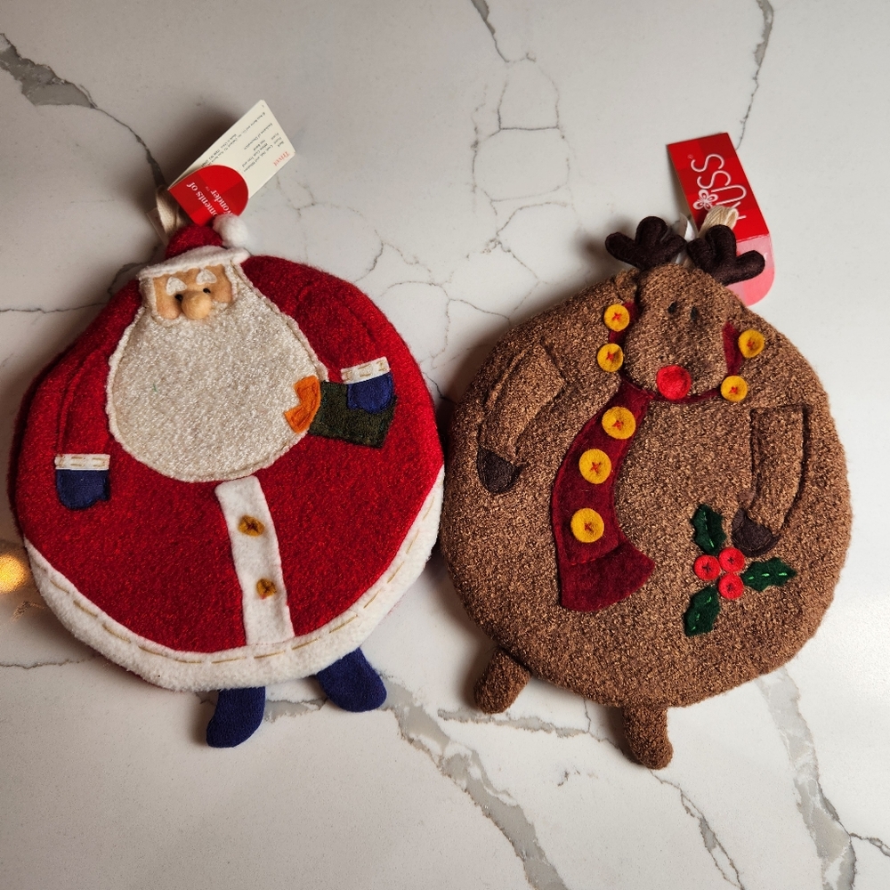 NWT VINTAGE CHRISTMAS POT HOLDERS SANTA & RUDOLPH THE RED NOSE REINDEER